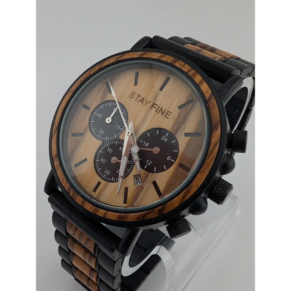 Stay Fine Wood‎ Chronograph Quartz Watch Men 44mm Case 7